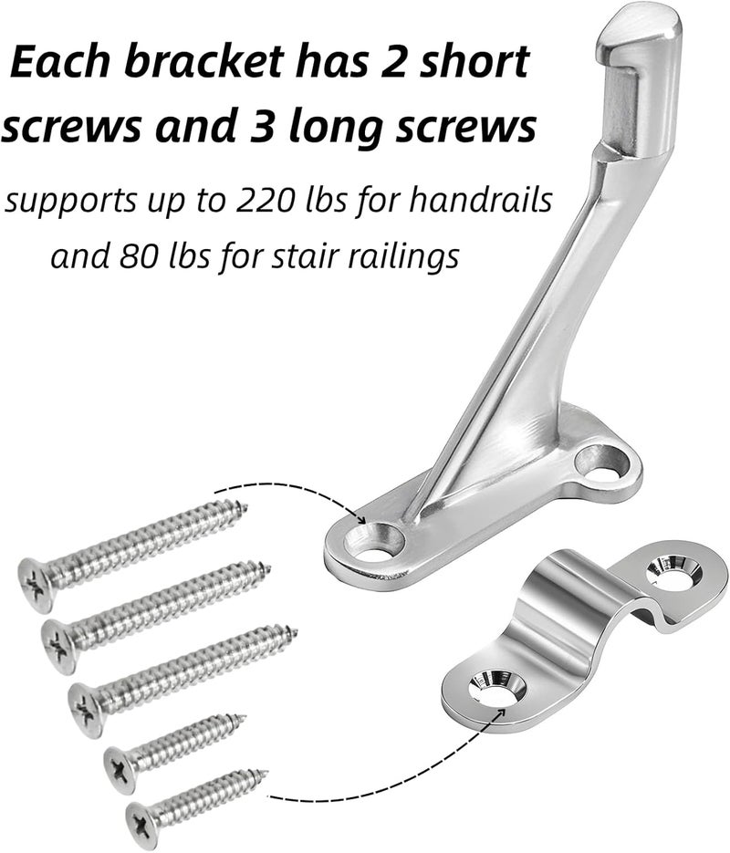 Youeon 6 Pack 3 Inch Handrail Stair Bracket Brushed Nickel, Rust-Proof & Heavy Duty Hand Rail Brackets with Mounting Screws for Home Office Stail Support, Stairway Railing Brackets - Image 4